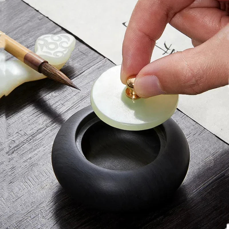 Small Natural Stone Inkstone Jade Mini Ink Stone Chinese Style Calligraphy Practice Inkstone Vintage Practical Ink Cartridge