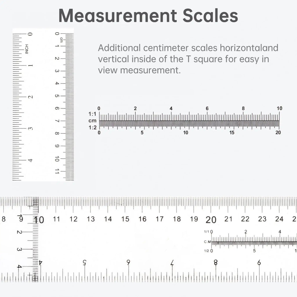 Metric & Imperial Scales Aluminum Alloy Angle Triangle Ruler 45cm T Square Acrylic Ruler Measuring Tool Set for Carpentry