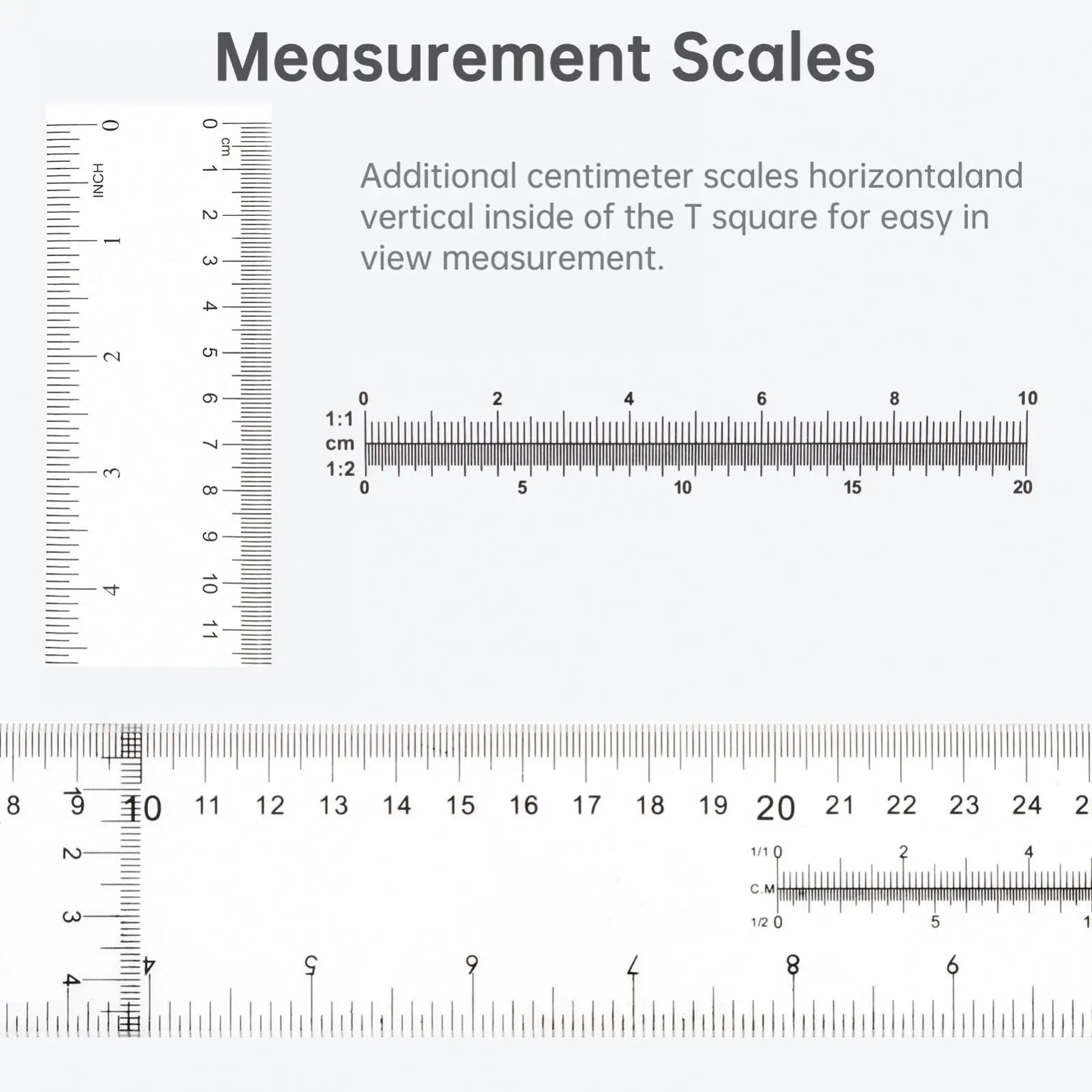 Metric & Imperial Scales Aluminum Alloy Angle Triangle Ruler 45cm T Square Acrylic Ruler Measuring Tool Set for Carpentry
