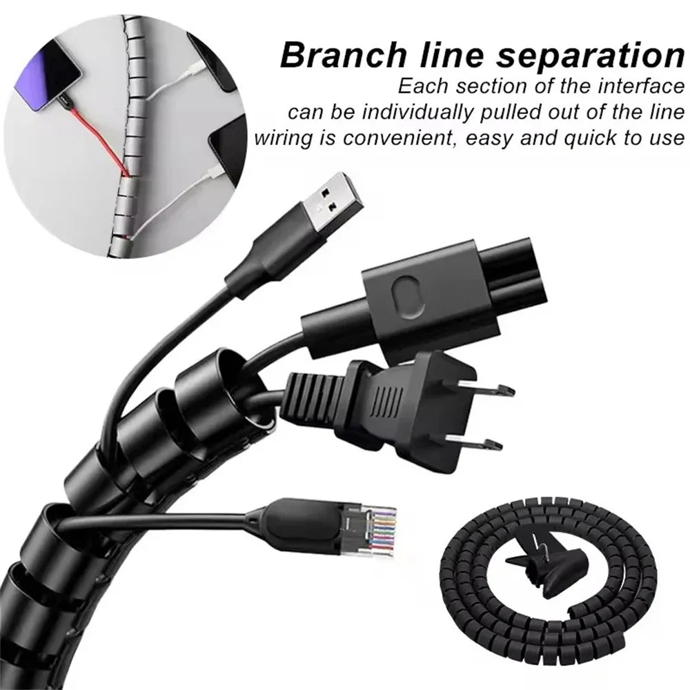 2M Cable Tube Clip Flexible Spiral Wire Protector Computer Cord Protective Tube Clip Cable Organizer Desk Tidy Management Tools