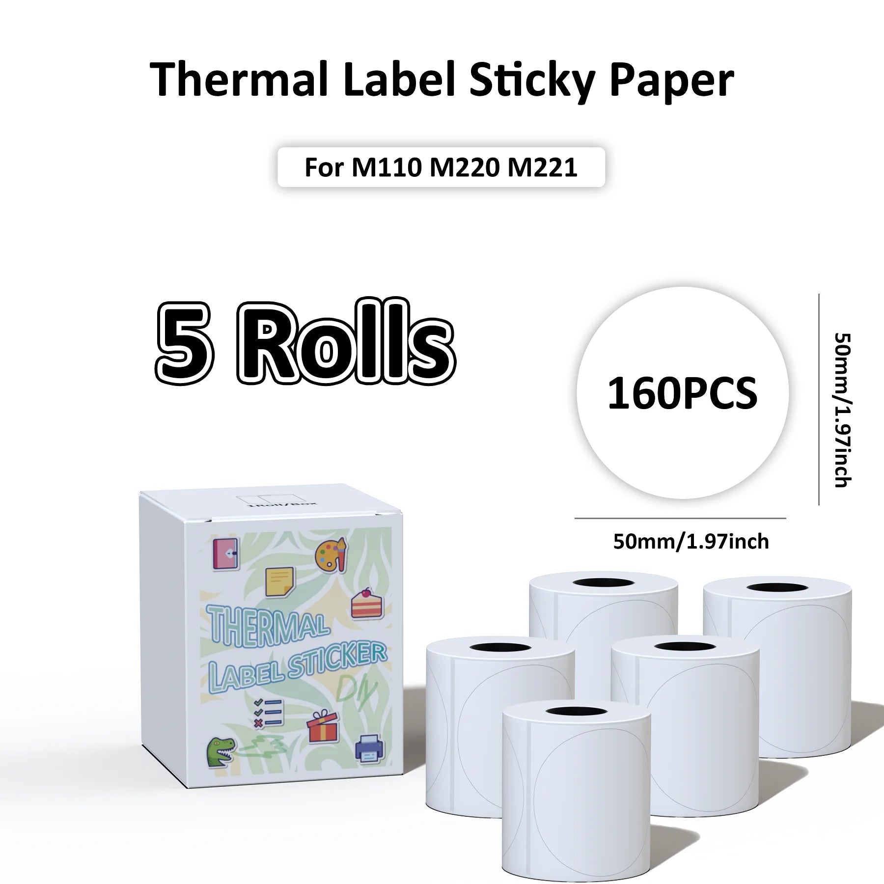 50x50mm Waterproof Self-Adhesive Thermal Labels for Shipping Barcodes Retail Price Tags Office Storage & Organization Stickers