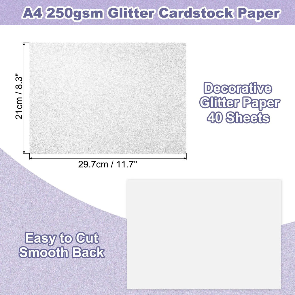 40Sheets A4 Glitter Cardstock Glitter Paper Card Stock Shiny Scrapbook 250gsm Sparkly Paper Large Shimmer for Scrapbook DIY Art