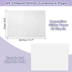 40Sheets A4 Glitter Cardstock Glitter Paper Card Stock Shiny Scrapbook 250gsm Sparkly Paper Large Shimmer for Scrapbook DIY Art