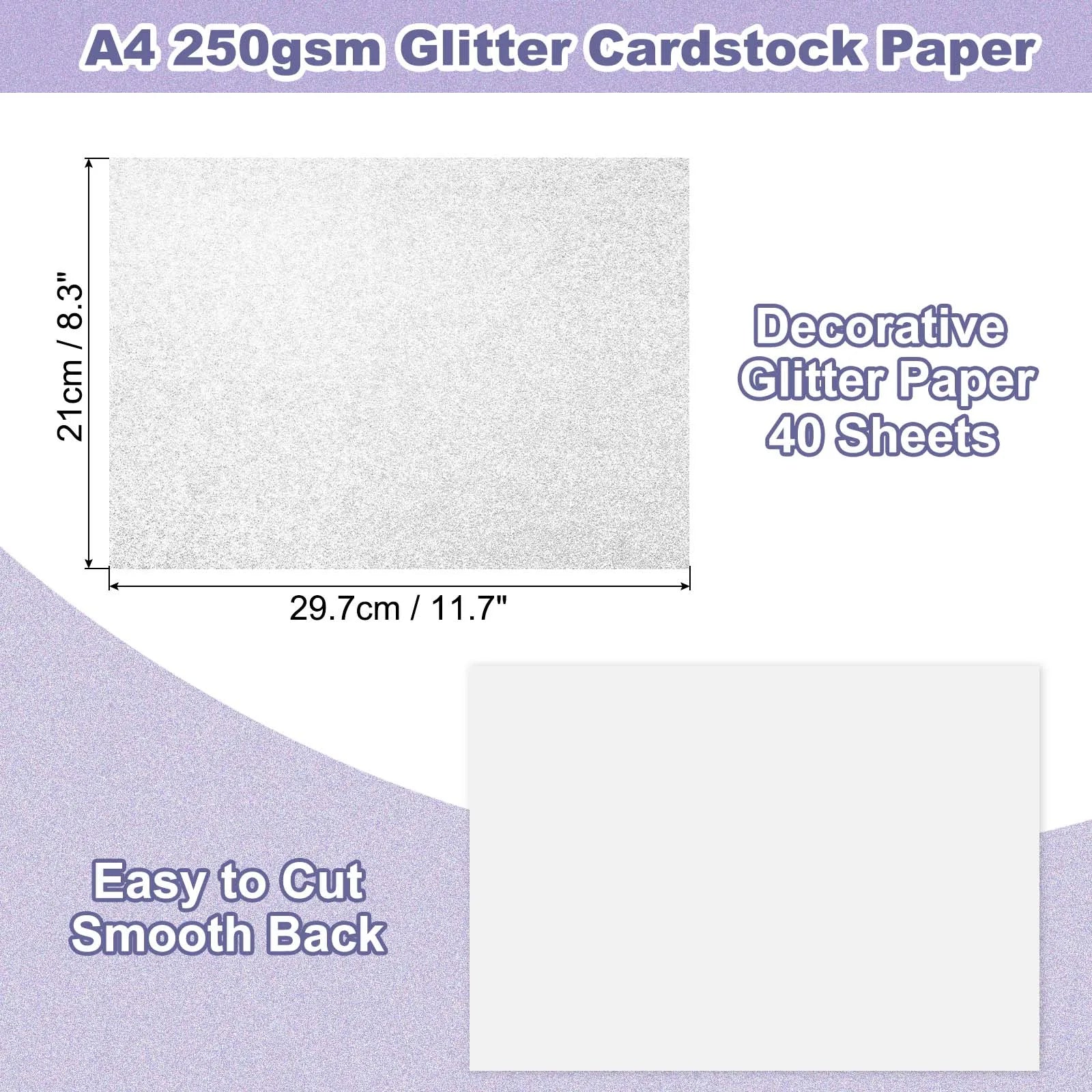 40Sheets A4 Glitter Cardstock Glitter Paper Card Stock Shiny Scrapbook 250gsm Sparkly Paper Large Shimmer for Scrapbook DIY Art