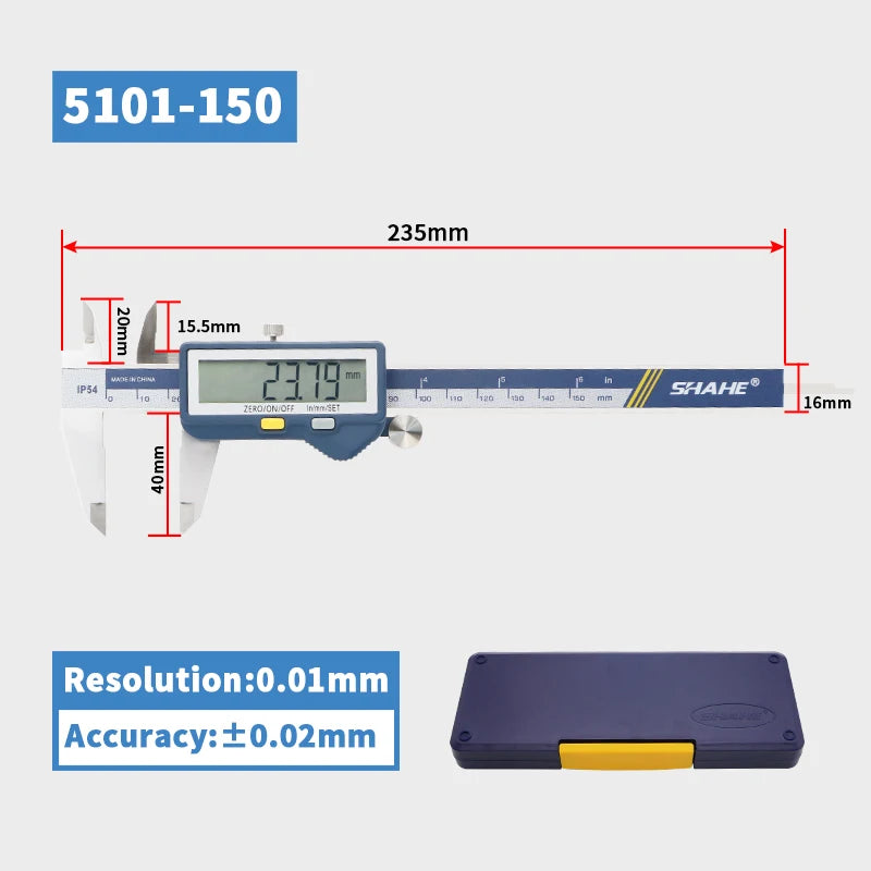 SHAHE Large Screen Digital Caliper 150/200/300mm Stainless Steel Calipers Measuring Tool Electronic Micrometer Caliper