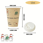 Polar Bear Patterned Disposable Paper Cups Bamboo Pulp Panda Cat Paper Cup Animal Print Coffee Cups with Lid for Home Party Use