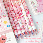 Capybara Erasable Pens 6pcs Refillable Ink Gel Pen Smudge-Free Cute Animal School Supplies for Students Office Stationery Gifts