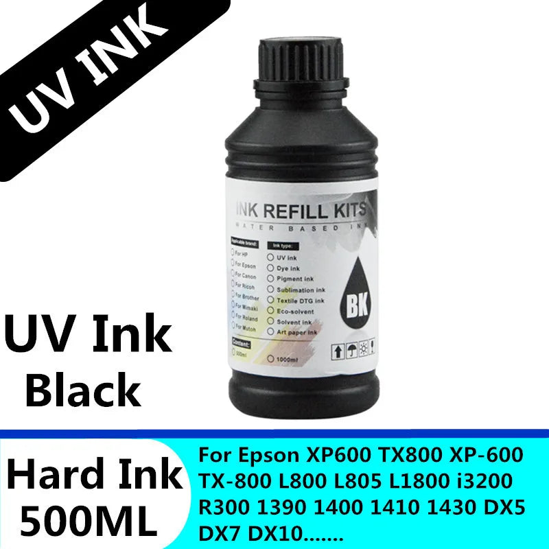 UV Hard Ink 500ML LED UV Ink For Epson L800 L805 L1800 R290 R330 1390 1400 1410 1500W DX5 DX7 UV Flatbed Printer