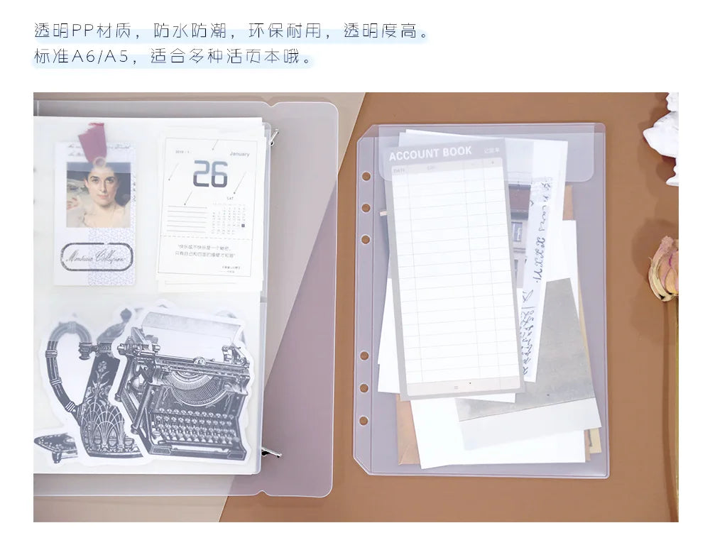 A5A6  5Pcs Binder Zipper Folders For 6-Ring Notebook Binder Transparent Loose Leaf Document Filing Bags