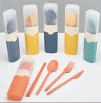 Portable Reusable Spoon Fork Travel Picnic Chopsticks Wheat Straw Tableware Cutlery Set With Carrying Box For Student Office