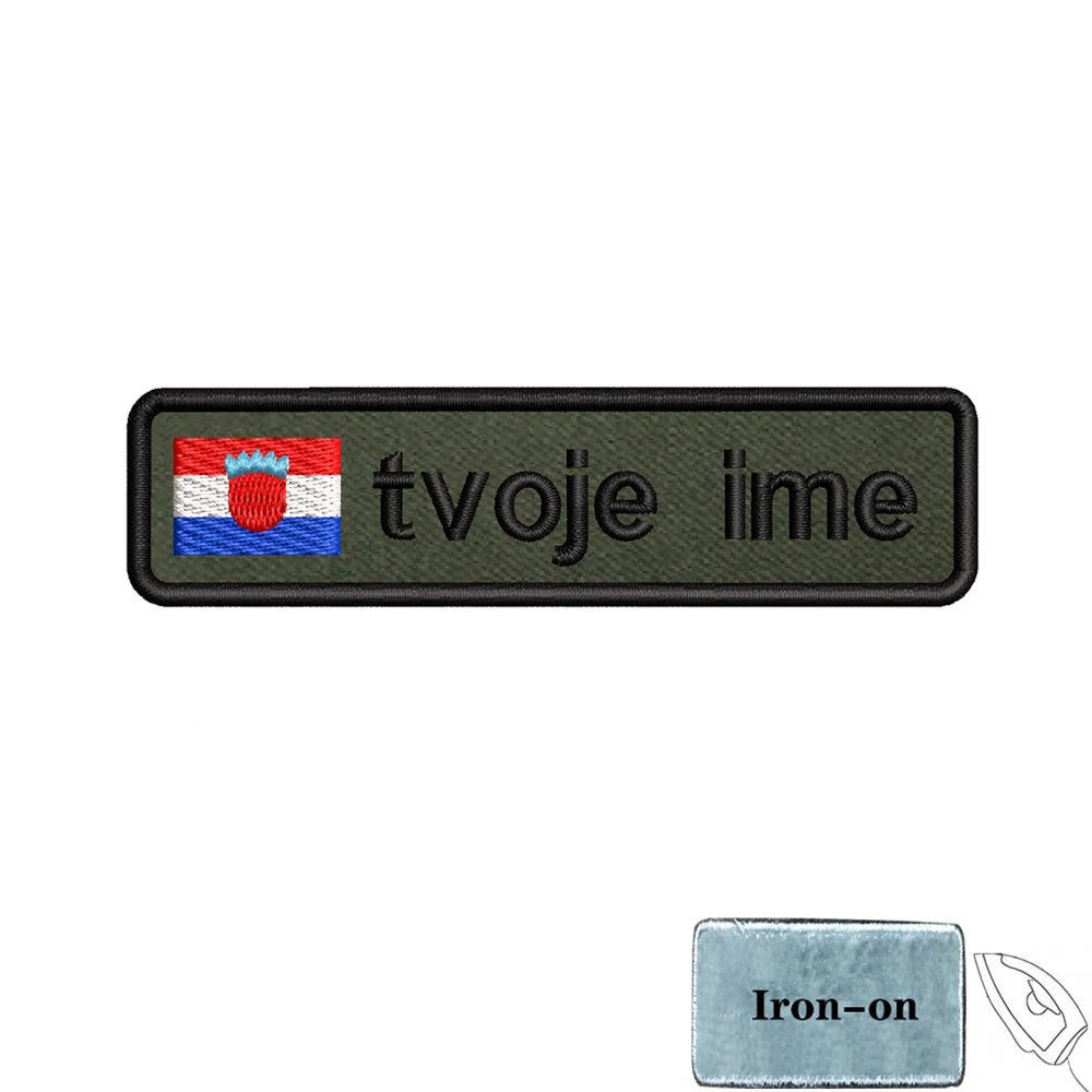 1PC 10cmX2.5cm Custom Name flag Patch Stripes Badge tags Iron On Or Hook Loop Army green Estonia Austria Bulgaria Luxembourg