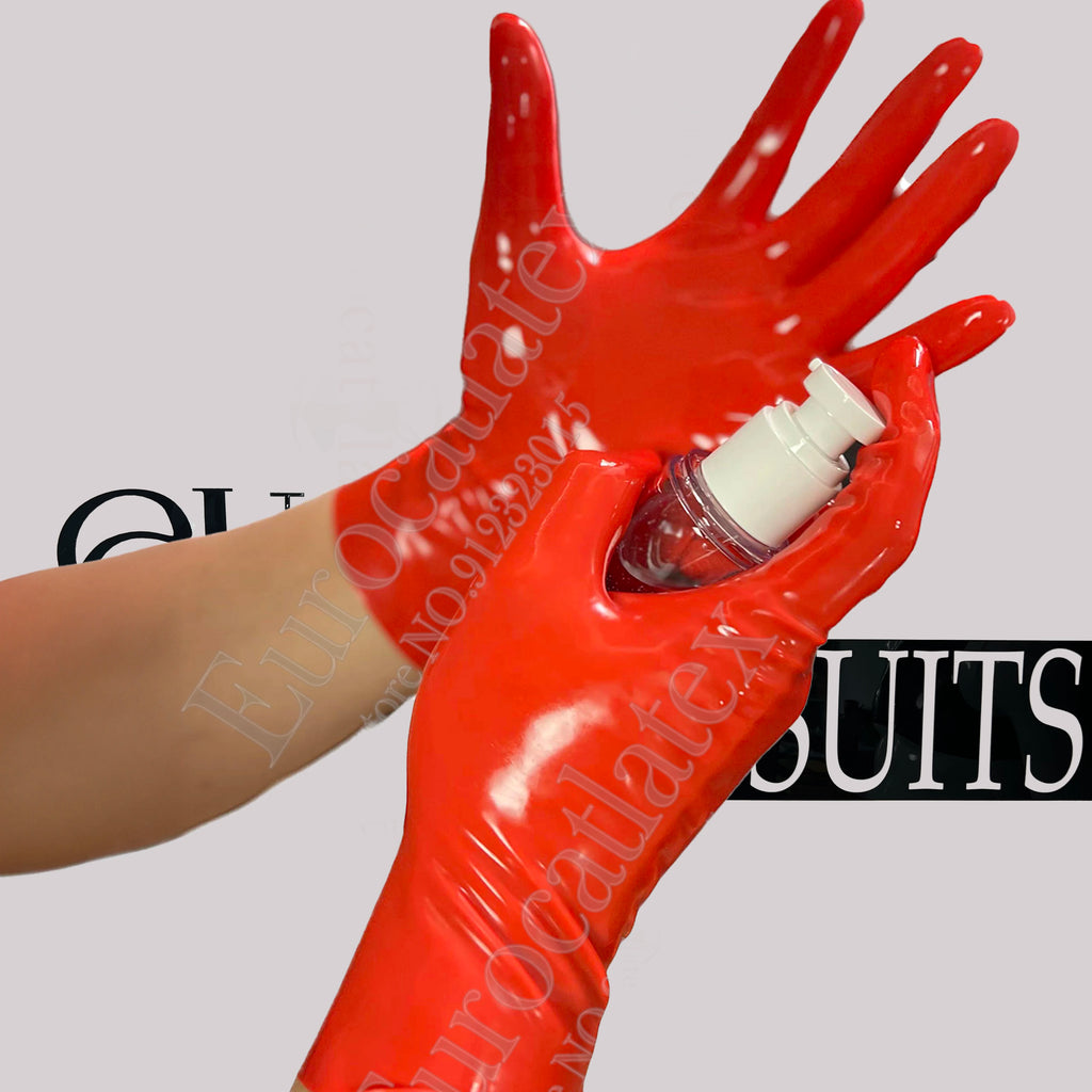 Latex Hooded Mask rubber Bondagi Restraints latex Gloves seamless latex men  Catsuit Fetish latex gloves rubber male