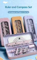 8-Piece Set of Measuring Rules for Students Including Compass Measuring Angle Ruler Triangular Ruler Measuring and Drawing Compl