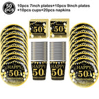 50th Birthday Party Supplies for Men Women Black and Gold 50 Years Old Party Paper Plates Cups Napkin Tablecloth Tableware Decor