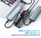 RSHTECH 7-Port Powered USB C Hub with 10Gbps USB-C 3.2 Ports Individual Touch Switches 5V/3A Power Adapter Laptop USB Splitter