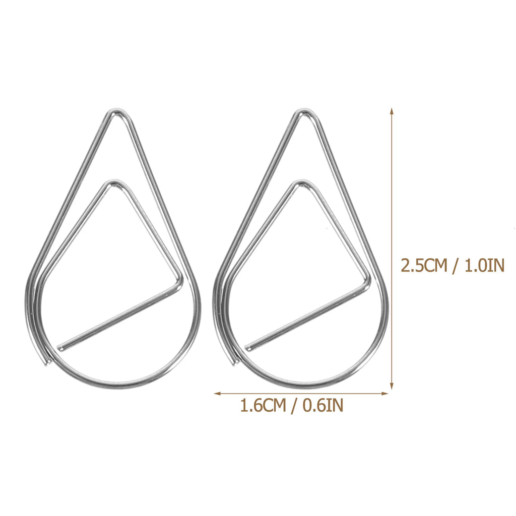 50pcs Modeling Paper Clips Metal Material Water Drop Shape Golden Silver Black Colored Bookmark Memo Clips Office Stationery