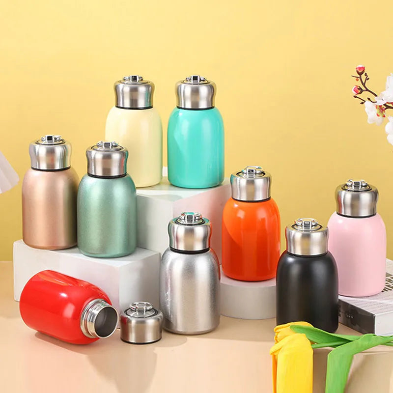 300ML Stainless Steel Vacuum Flask with Lifting Ring Mini Thermos Cup Car Insulated Cup Portable Travel Water Bottle Coffee Mug