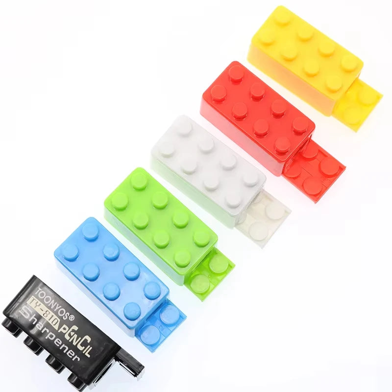 Cartoon Plastic Building Blocks Pencil Sharpener 5/50pcs Set for Children Office School Stationery Supplies Random Selection