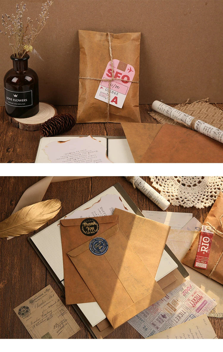 Mr.paper 10pcs/set Vintage Kraft Paper Envelope Creative Nostalgic Postcard Storage Bag Fire Paint Envelope Letter Supplies