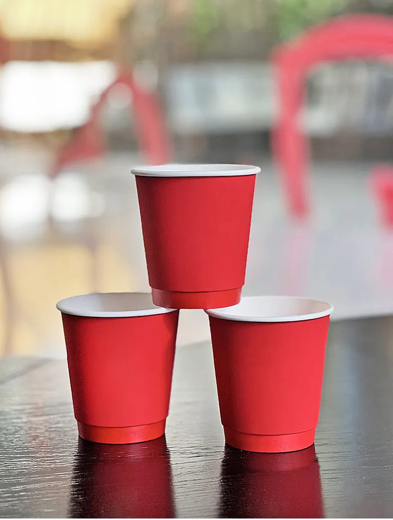 Red Coffee Cup Disposable Paper Cup Milk Tea Hot Drink Store Juice Takeout with Lid 10 12 16oz Environment protection Paper Cups