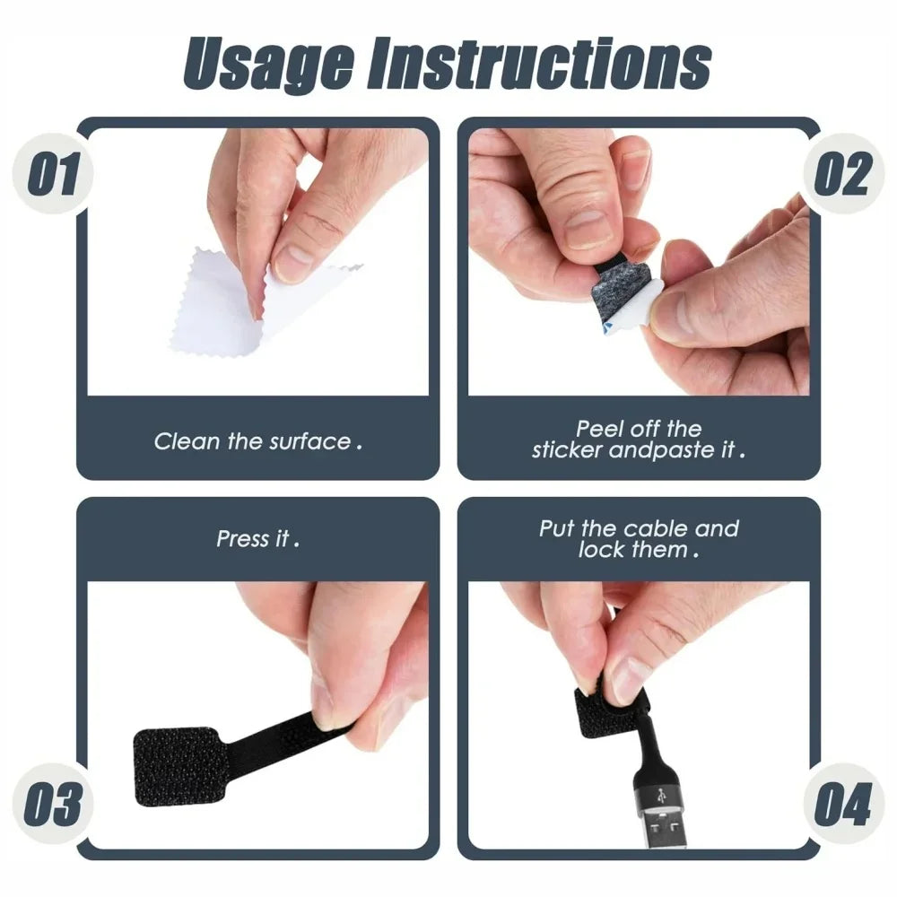 Self Adhesive Reusable Cable Ties Velcro Fastening Wire Organizer Adjustable Cord Holder for Desk Power Cord Management