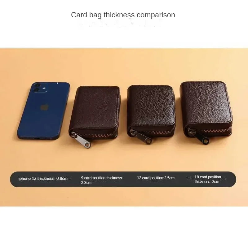 Multi Slot Card Holder Vintage Small Wallet Women Men Business Bank Credit Card Bag Male Coin Pouch Solid Leather Zipper Wallet