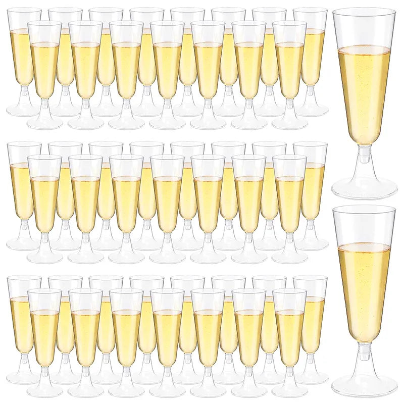 15/25/50pcs 150ml Disposable Champagne Glasses Cocktail Glasses Plastic Tall Glasses Martini Glasses for Weddings Party