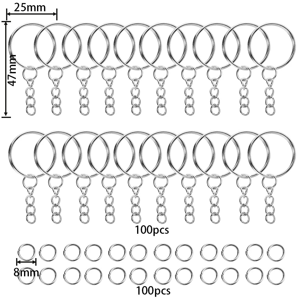 100Pcs 25mm Key Rings with 100pcs 8mm Jump Rings Connectors for DIY Keychain Lanyard Jewelry Making Supplies