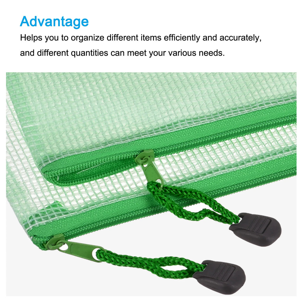 6Pcs Waterproof PVC Mesh Zipper Pouch A5/A6/B6/B8 Size File Document Pockets Bill Bags Folders for Office Home Stationery Supply
