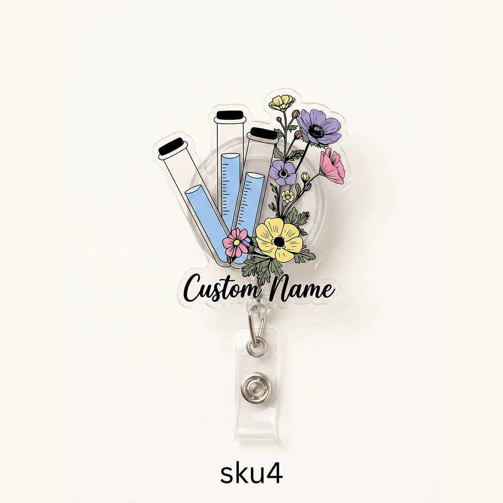 1pc Science-themed Custom Name Acrylic Retractable Badge Reels,Nurse,Scientist Personalized Gift,Work Card Clip,Teacher’s Day