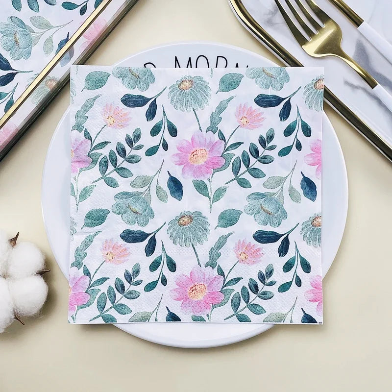 20pcs/Pac Flower Printed Paper Napkin Birthday Wedding Party Table Setting Paper Cafe Mouth Cloth Colourful Paper Placemat