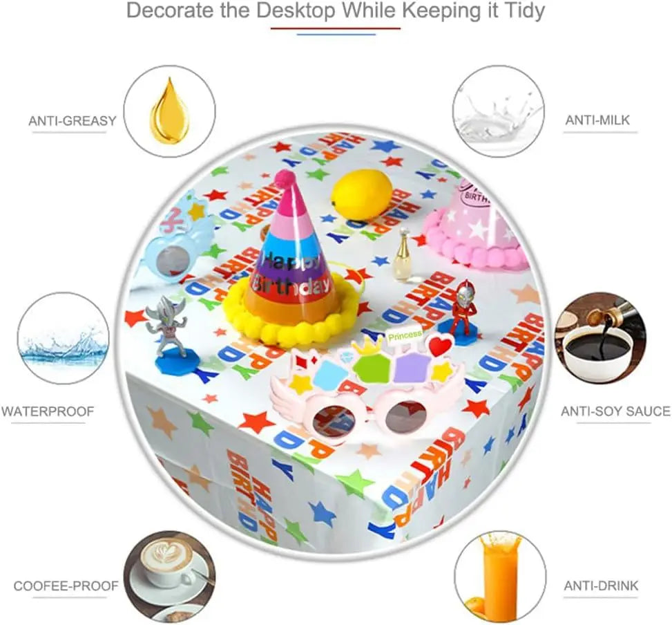 1pc / 6pcs Disposable Rectangle Birthday Tablecloth, 137x274cm Multicolor Happy Birthday Star Plastic Thickened Table Covers