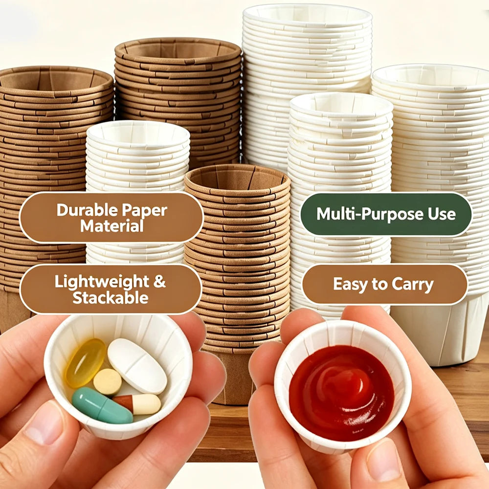 100pcs Disposable Paper Medicine Cups 1.63oz Mini Paper Cup for Medication Pills Distribution Food Tasting Cups Sauce Cups