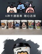 25pcs 90 Caliber Disposable Coffee Cups Fresh Milk Hot Drink Thickened Cartoon Paper Cup Milk Tea Takeaway Packag Cup with Lid