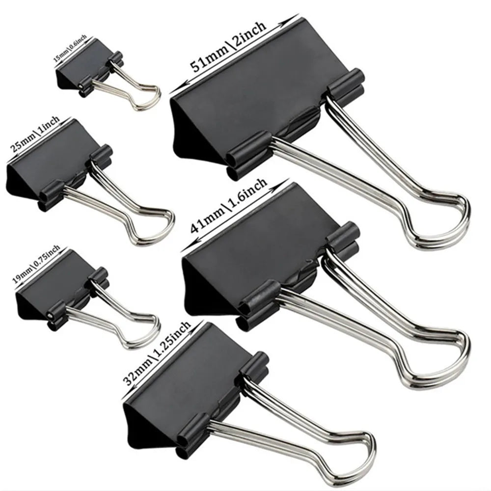 15mm/19mm/25mm/32mm/41mm/51mm Black Metal Binder Clips Long Tail Clip Folder Bookmark Paper Ticket Clip