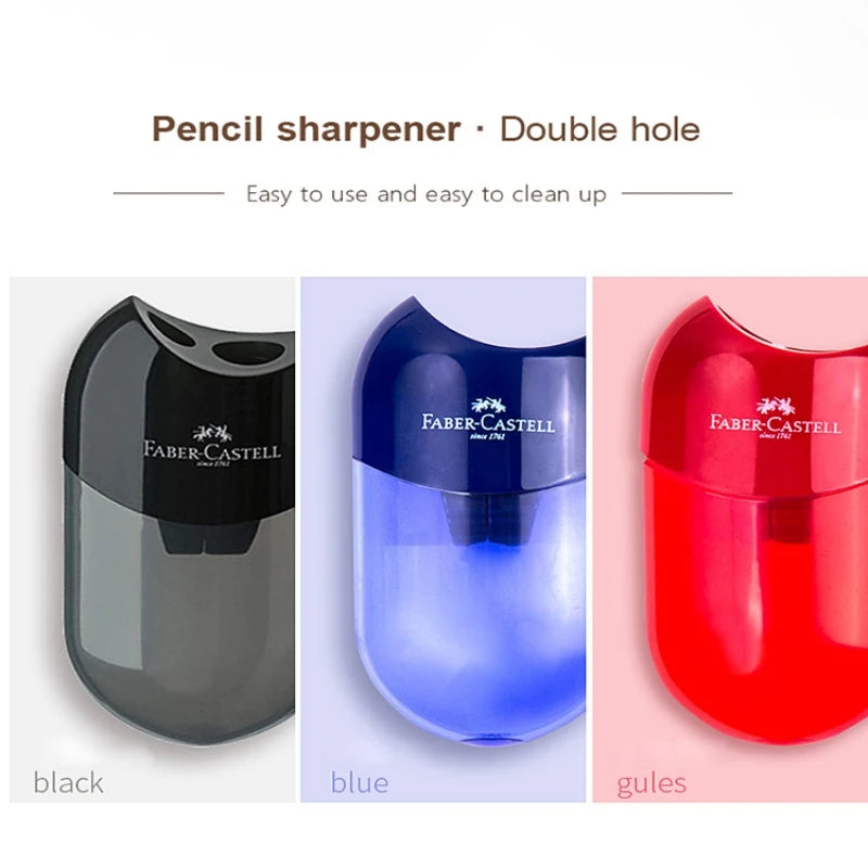 Faber Castell Cute Pencil Sharpener Double Hole with Container Plastic Student School Stationery Mini Manual Pencil Sharpeners
