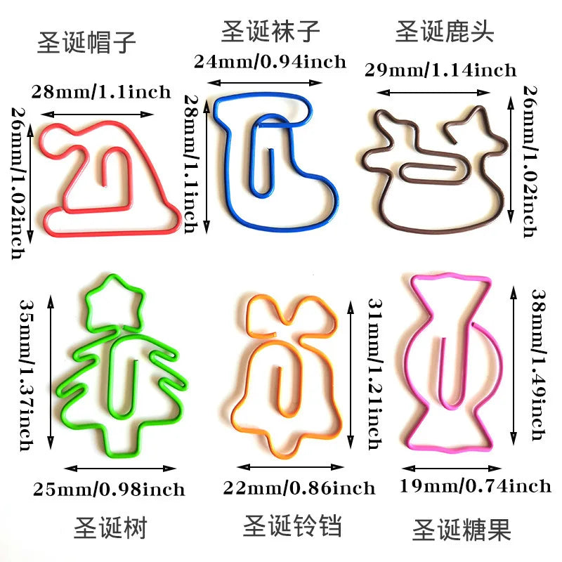 50/30pcs Christmas Tree Metal Material Bell Elk Shape Paper Clips Funny Kawaii Bookmark Office School Stationery Marking Clips