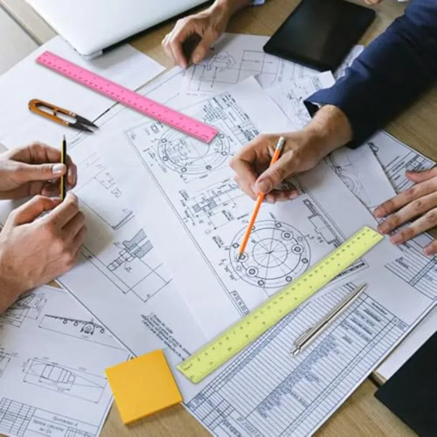Classroom use, plastic, blue, durable and flexible 12-inch rulers in 8-pack for kids