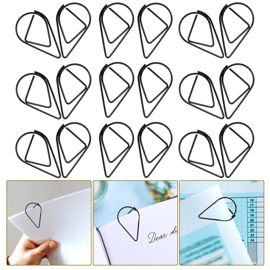 50pcs Modeling Paper Clips Metal Material Water Drop Shape Golden Silver Black Colored Bookmark Memo Clips Office Stationery