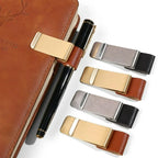 6-1PCS Stainless Steel Leather Pen Holder Pencil Clamps Notebook Bookmark Practical Organizer Clip Pen Holder Office Stationary