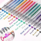 Set of 12 or 24 Glitter Pens, Liquid Sand Pens, Shimmer Gel Pens, and Aurora Glitter Pens—perfect for journaling and drawing