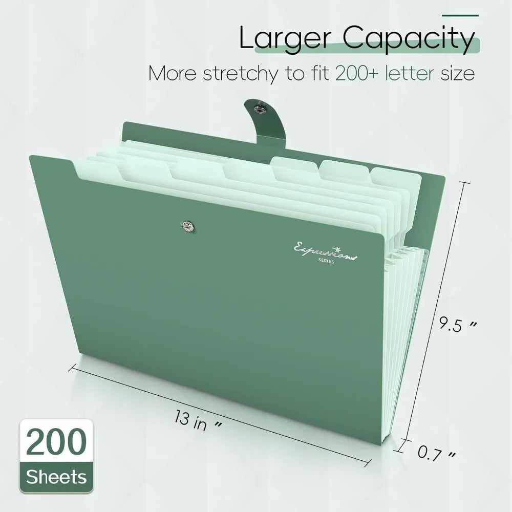 8 Pocket Expanding Accordion File Organizer | Letter Size Dark Green Folder | Portable Document Storage With Classification Labels