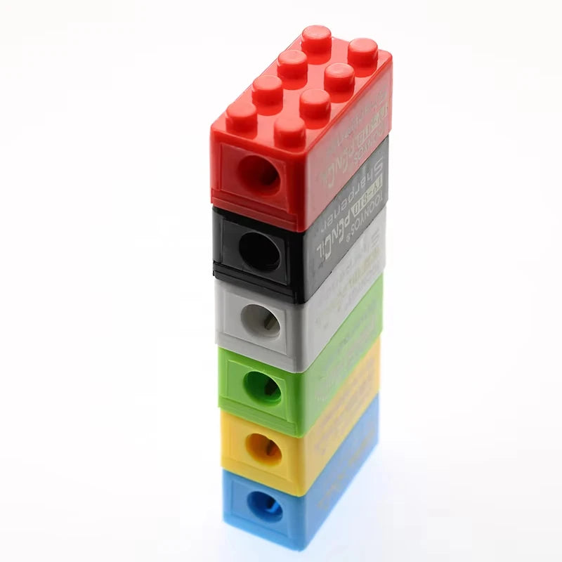 Cartoon Plastic Building Blocks Pencil Sharpener 5/50pcs Set for Children Office School Stationery Supplies Random Selection