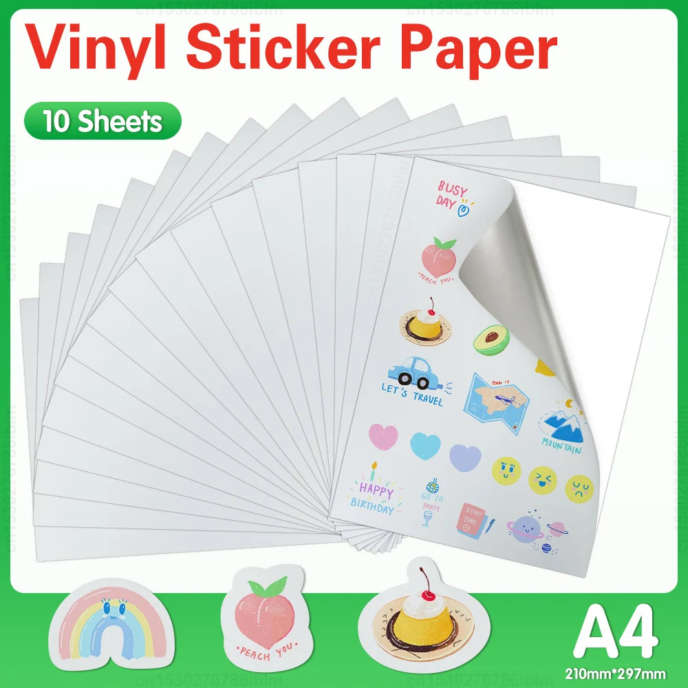 10 Sheets Printable Vinyl Sticker Paper Self-adhesive A4 Copy Paper DIY Holographic Transparent White Labels for Inkjet Printer