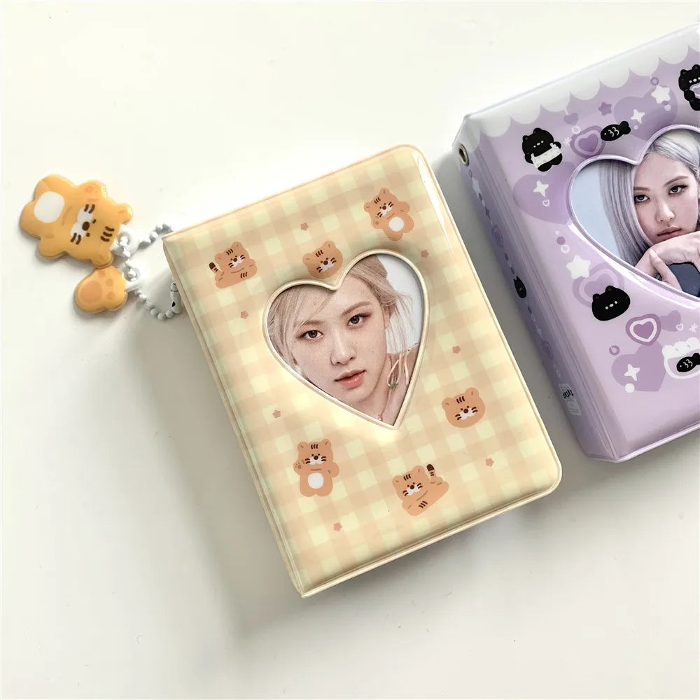 Cute Bear Photo Album 3 Inch Love Heart Hollow Picture Storage Case Kpop Card Binder Name Card Book Photocard Holder 36 Pockets
