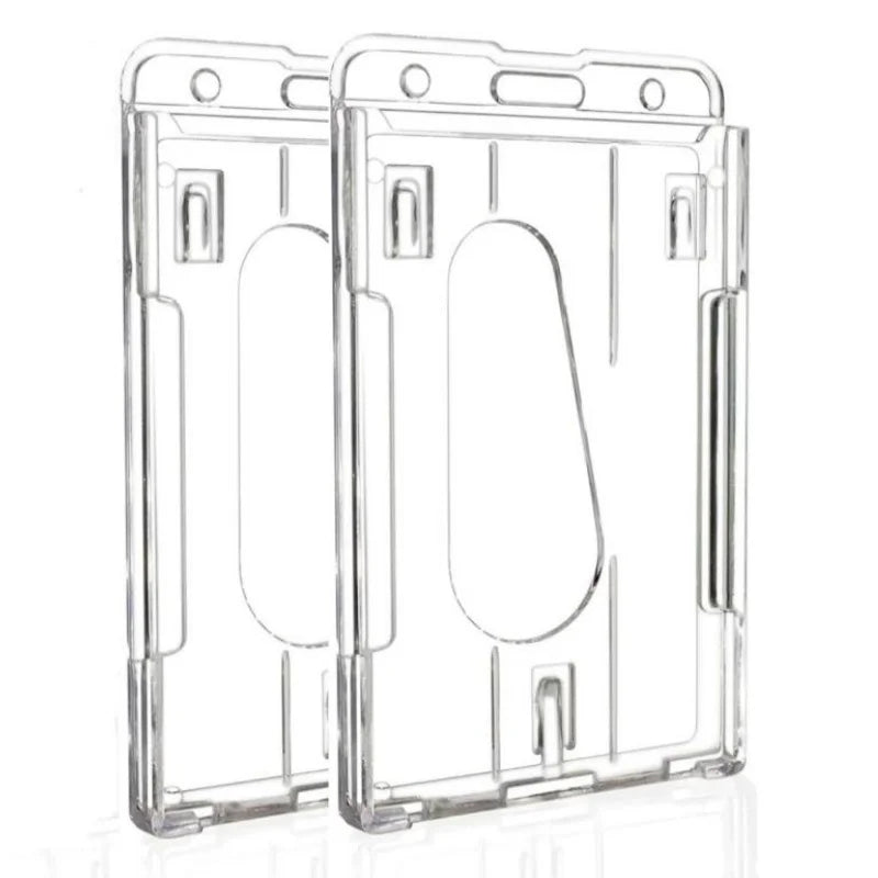 Transparent Double Cards Slots ID Tag Badge Holder with Badge Reel 2 Cards Storage Organizer Employee Pass Work Card Case Sleeve
