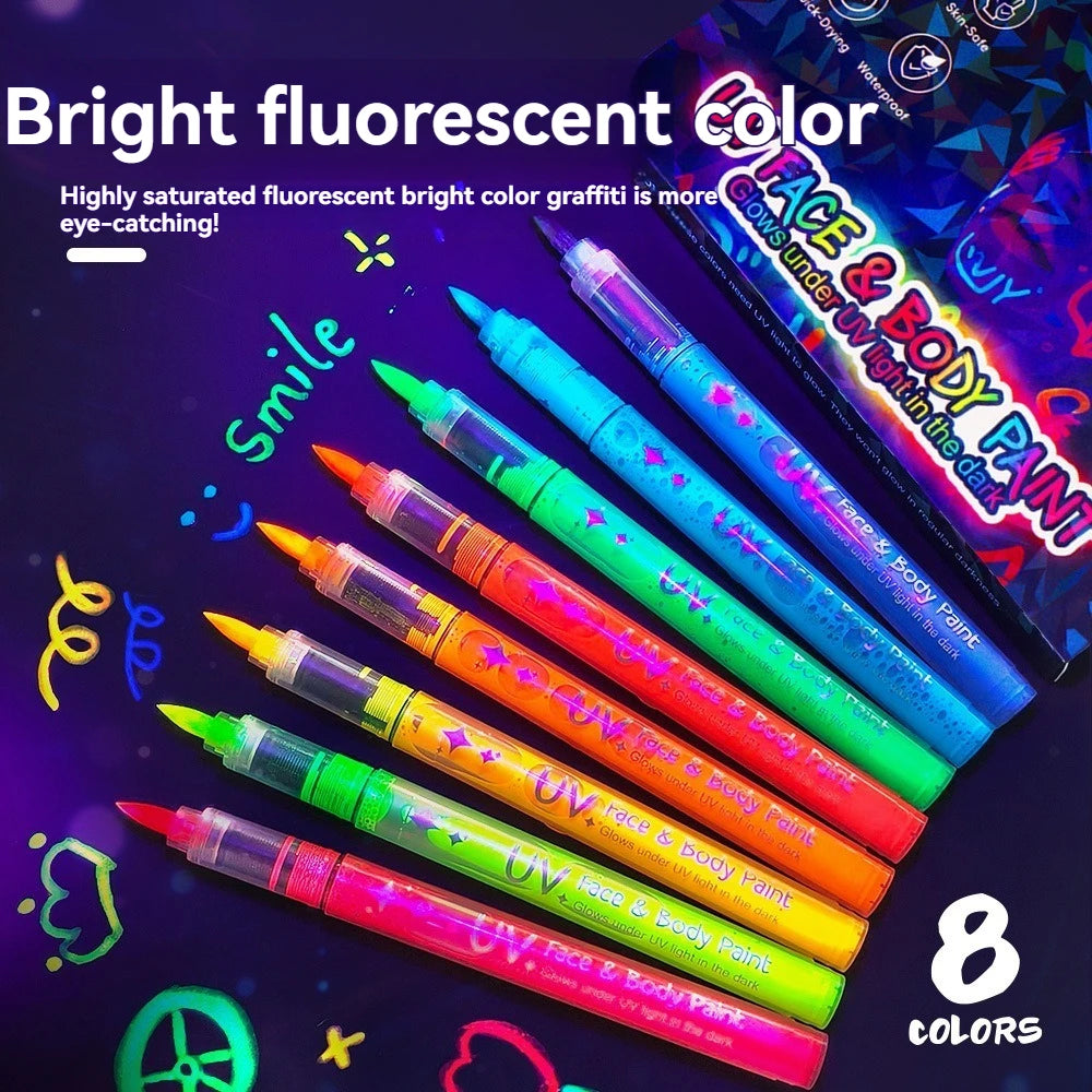 12-18 Colors Colorful Luminous Pen Set Human Face Paint Pen Student Children Painting Fluorescent Marker Glow-in-the-dark Pen
