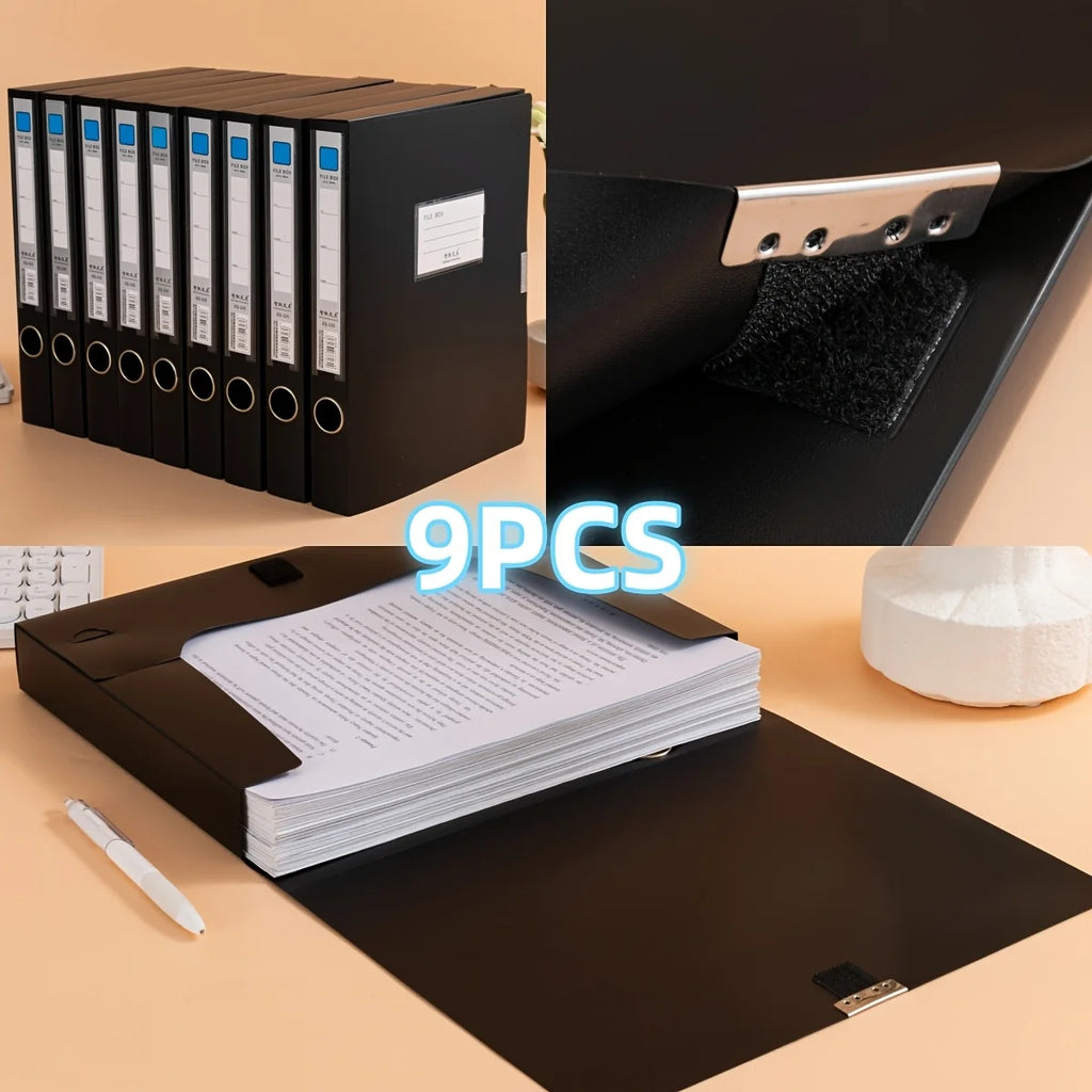 9pcs A4 Size Foldable Document Binder, Thickened PP Material, Vertical Accounting Voucher Document Storage Box with Label Holder