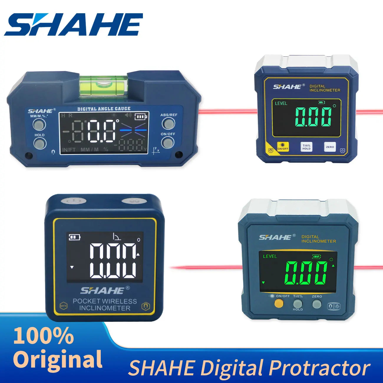 SHAHE Rechargable Digital Protractor Inclinometer Digital Angle Finder Level Box Angle Measuring Tools