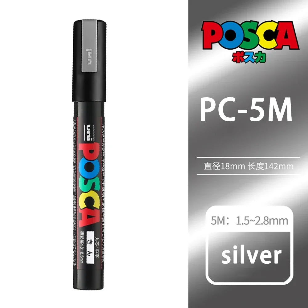 1pcs Japan UNI POSCA Marker Pen PC-1M/3M/5M POP Poster Graffiti Permanent Acrylic Marker White Black Gold Silver Art Supplies